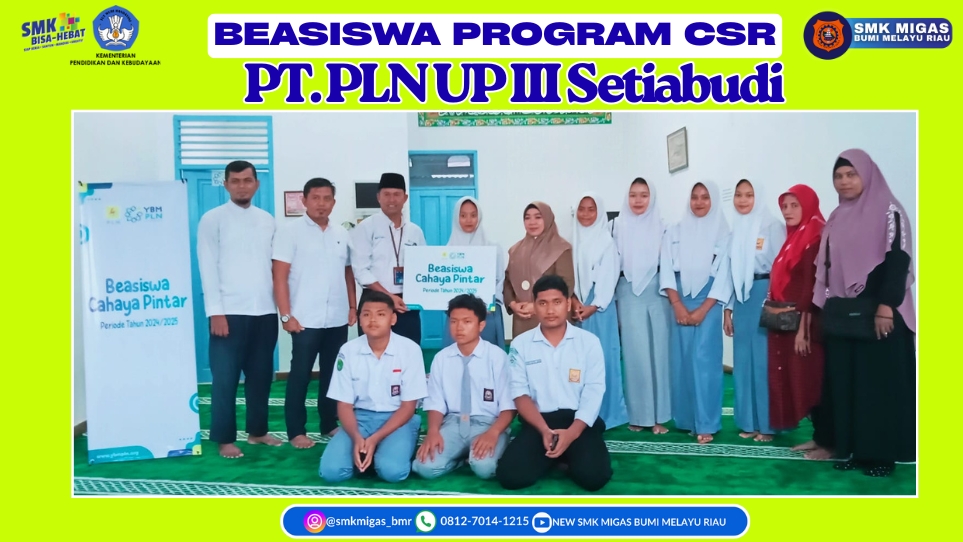 SMK Migas Bumi Melayu Riau Terima Beasiswa CSR dari PLN UP III Setiabudi